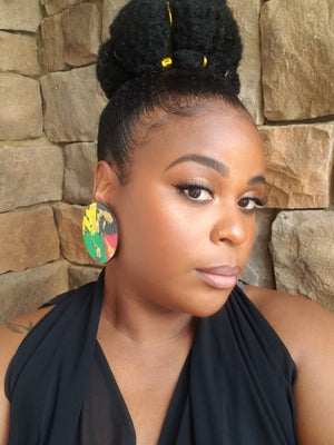Hand Painted Black, Red, Yellow, Green, Gold Circle Earrings