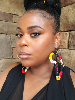 "Junea" Africa Shaped Fabric Wrapped Hoop Earrings