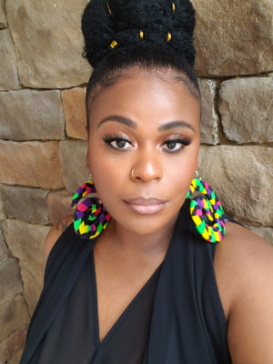 Rainbow African Print Spiral Hoop Earrings