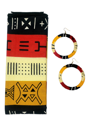 The "Junea" Red, Black, Gold, White African Print Head Wrap or Set
