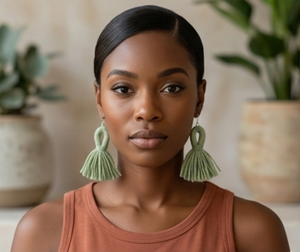 Sage Looped Yarn Tassel Earrings