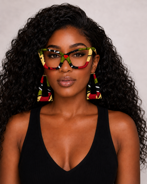 The "Jenae" Red, Green, Black, Beige Tribal Print Frames & Hoops Set