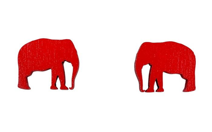 Hand Painted Red Elephant Stud Earrings