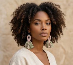 Sage & Blush Barrel Yarn Earrings