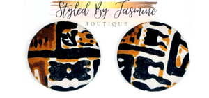"Brownstone" African Print Button Earrings